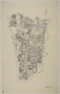 217121 Plattegrond van de binnenstad van Utrecht, met aangeving van de kadastrale percelen en straatnamen.
